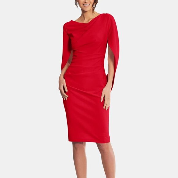 NWT Betsy & Adam Women's Caped Sheath Dress in Red - Picture 1 of 10
